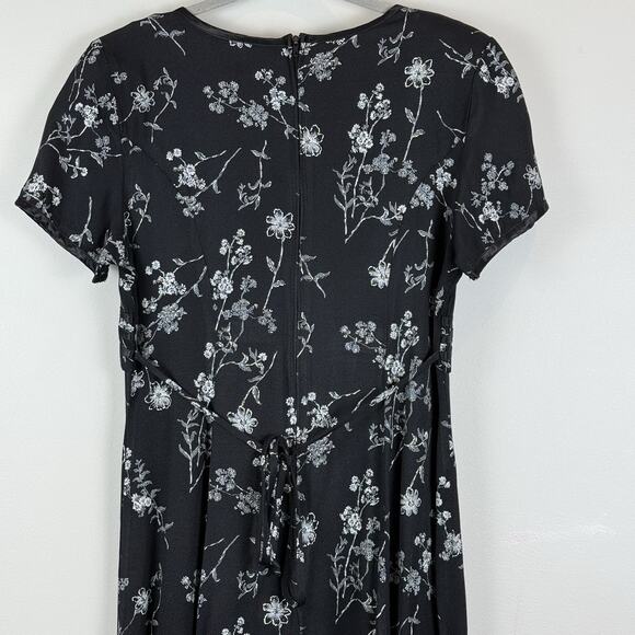 Vtg 90s Jody California Floral Midi Dress Sz 9 Black Ruffle Modest Cottagecore - Picture 7 of 11